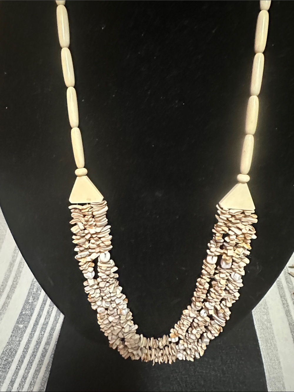 Handcrafted Cream Multi-Strand Shell Necklace - Picture 5 of 5